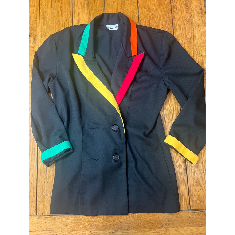 Mirrors Vintage Color Block Blazer Black Double Breasted Primary Colors 80s 90s